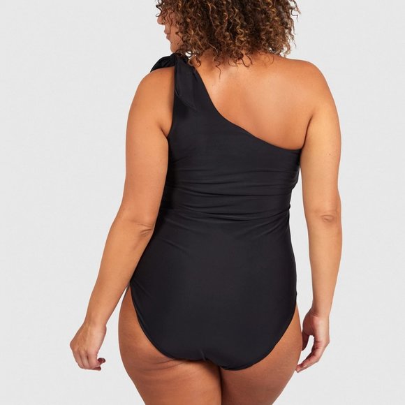 Saint Somebody Swim Now or Never One Shoulder Black Swimsuit Bathing Suit - Picture 5 of 11